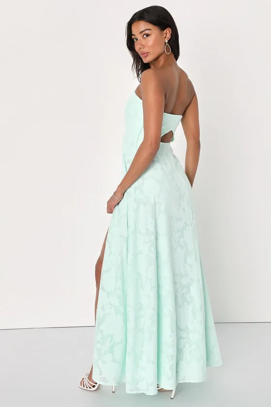 Garden of Romance Mint Green Floral Burnout Strapless Maxi Dress sold by Lulus product image thumbnail 2