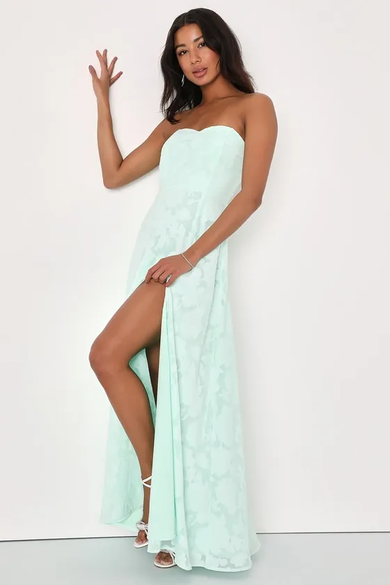 Garden of Romance Mint Green Floral Burnout Strapless Maxi Dress sold by Lulus product image thumbnail 3