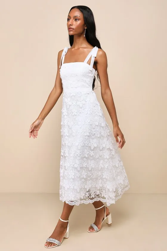 Striking Perfection White Embroidered Tie-Strap Midi Dress sold by Lulus product image thumbnail 2