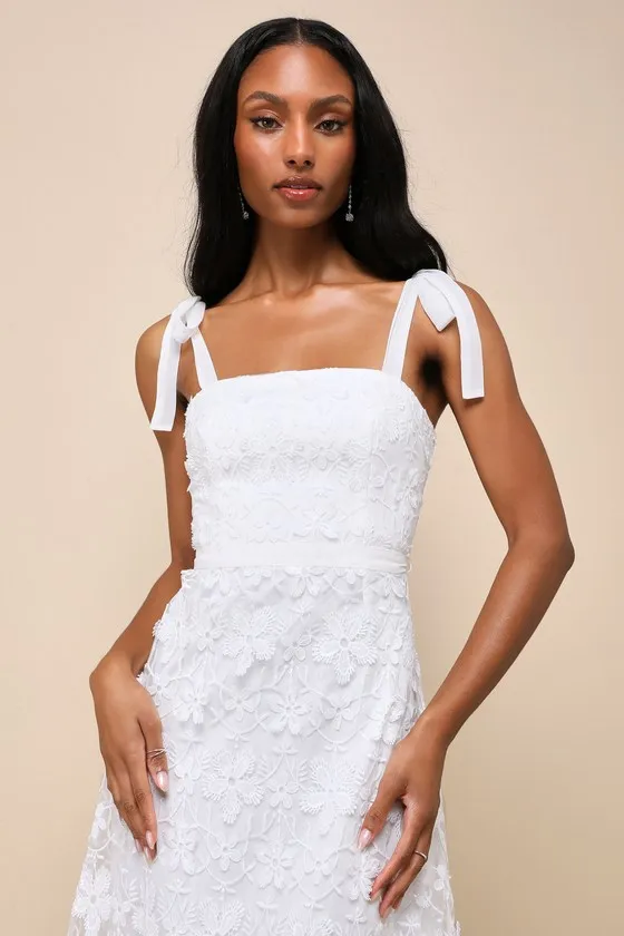 Striking Perfection White Embroidered Tie-Strap Midi Dress sold by Lulus product image thumbnail 4