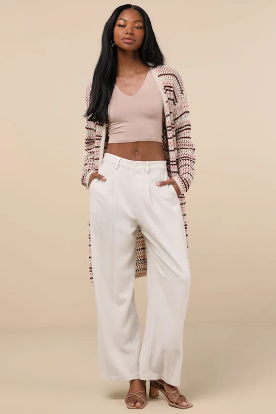 Breezy Strolls Beige Multi Striped Crochet Long Cardigan sold by Lulus product image thumbnail 3