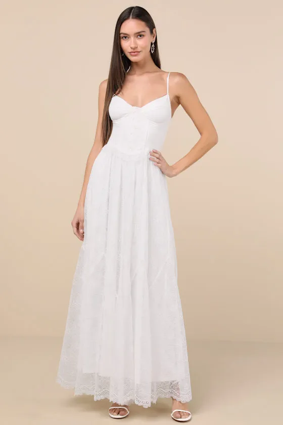 Bia White Lace Bustier Maxi Dress sold by Lulus