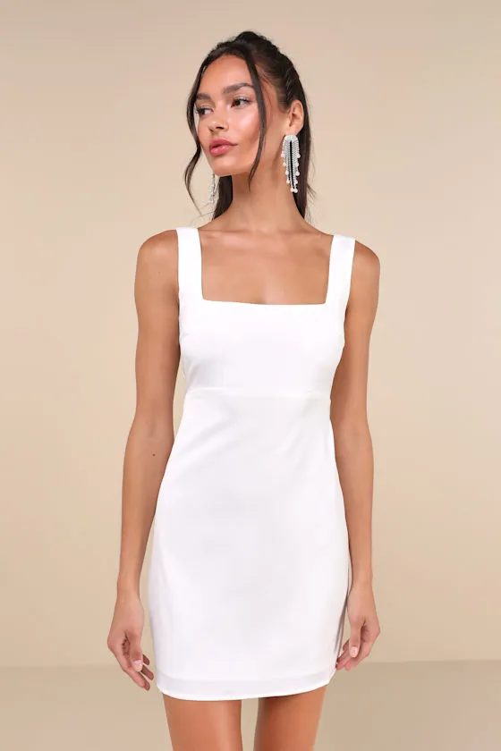 Truly the Cutest White Satin Square Neck Mini Dress sold by Lulus