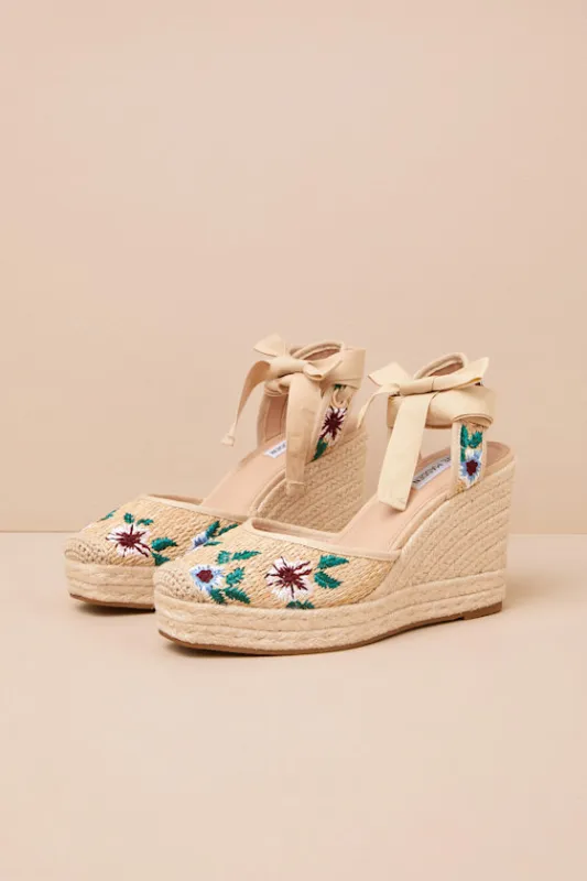 Vero Floral Raffia Lace-Up Espadrille Wedges sold by Lulus