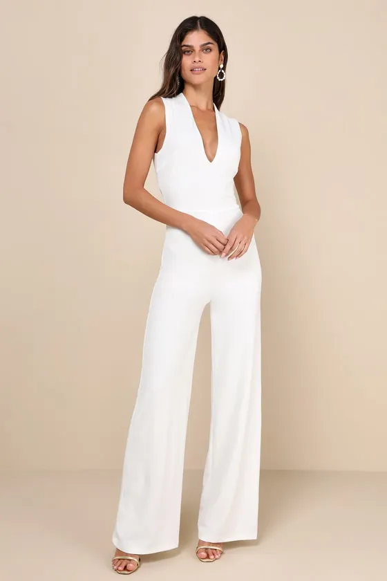 Thinking Out Loud White Backless Jumpsuit sold by Lulus