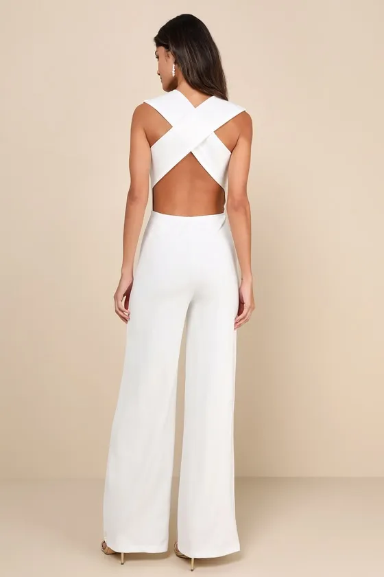 Thinking Out Loud White Backless Jumpsuit sold by Lulus product image thumbnail 2
