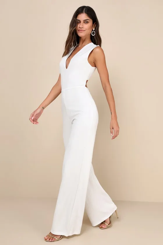 Thinking Out Loud White Backless Jumpsuit sold by Lulus product image thumbnail 3