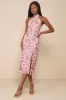 Unique Impression Pink 3D Floral Embroidered Halter Midi Dress sold by Lulus