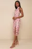 Unique Impression Pink 3D Floral Embroidered Halter Midi Dress sold by Lulus