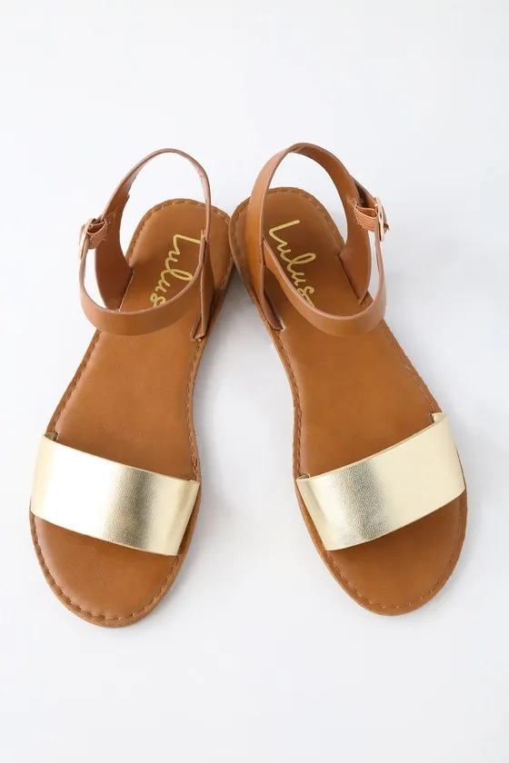 Hearts and Hashtags Gold Flat Sandals sold by Lulus