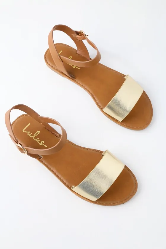 Hearts and Hashtags Gold Flat Sandals sold by Lulus product image thumbnail 3