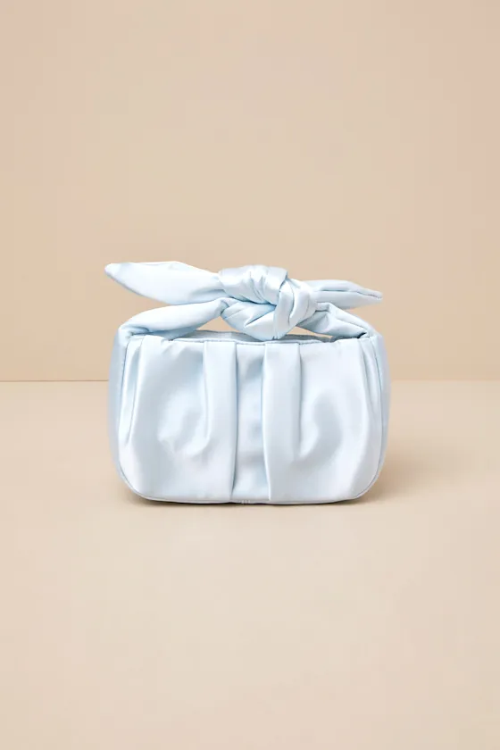 Essential Style Light Blue Satin Knot Handle Clutch Bag sold by Lulus product image thumbnail 3