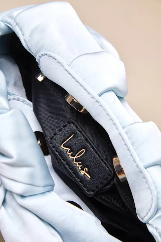 Essential Style Light Blue Satin Knot Handle Clutch Bag sold by Lulus product image thumbnail 4