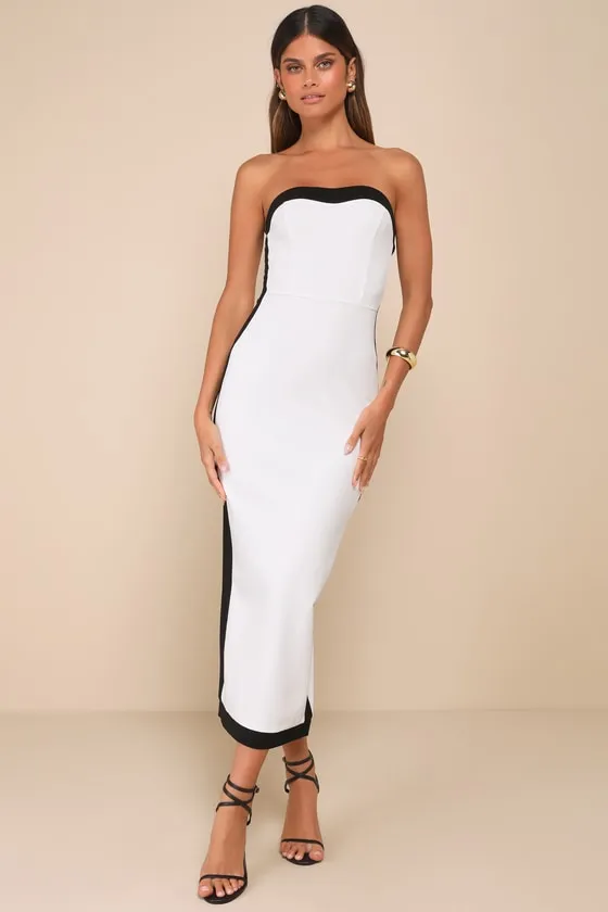 Impressive Edge White Color Block Strapless Midi Dress sold by Lulus