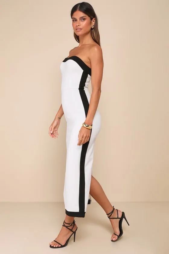 Impressive Edge White Color Block Strapless Midi Dress sold by Lulus product image thumbnail 3