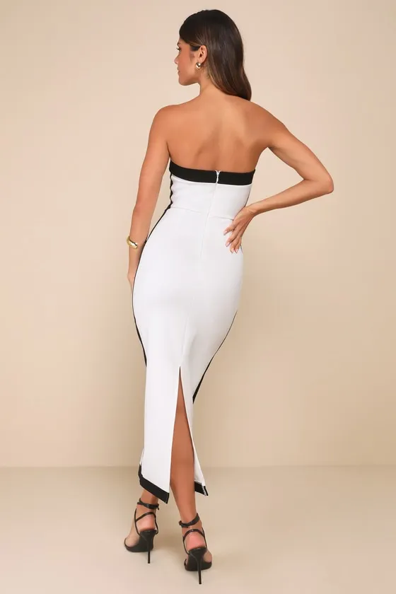 Impressive Edge White Color Block Strapless Midi Dress sold by Lulus product image thumbnail 4