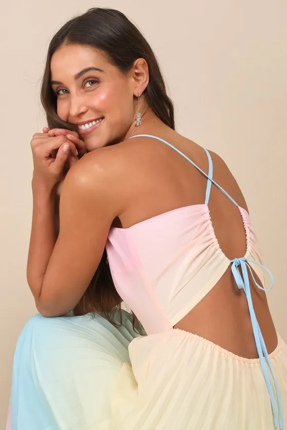 Sweetly Trendy Pink Multi Ombre Pleated Tie-Back Midi Dress sold by Lulus product image thumbnail 3