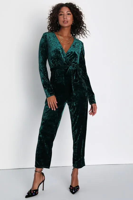Flawless Icon Emerald Crushed Velvet Straight Leg Jumpsuit sold by Lulus