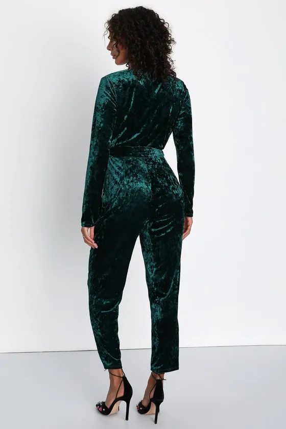 Flawless Icon Emerald Crushed Velvet Straight Leg Jumpsuit sold by Lulus product image thumbnail 2