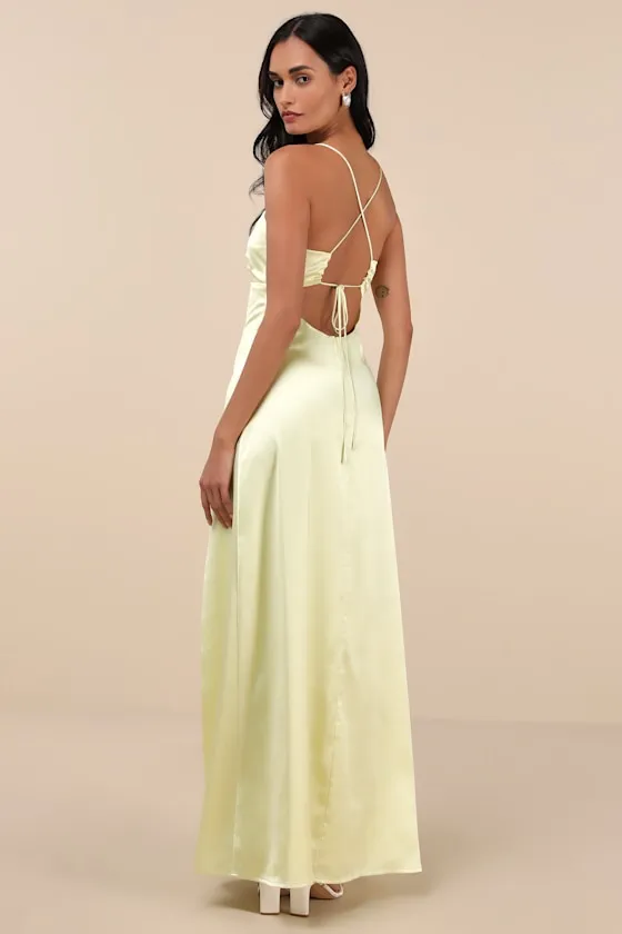 Stunning Example Light Yellow Satin Backless Maxi Dress sold by Lulus product image thumbnail 2