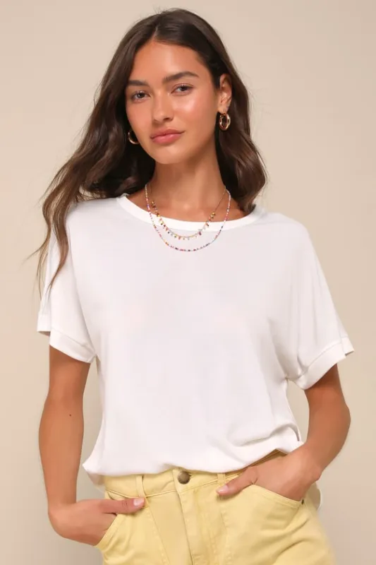Easily Enjoyed Ivory Crew Neck Tee sold by Lulus