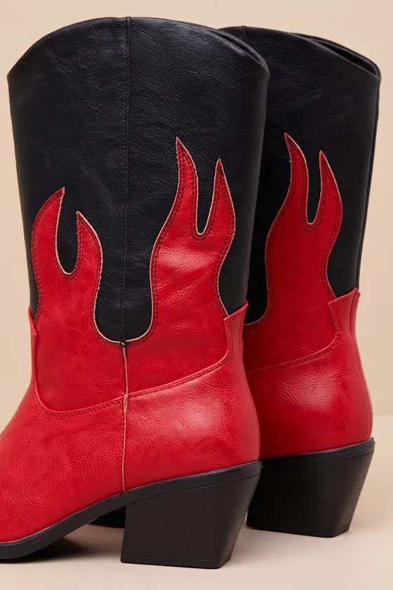 Ramblen Black and Red Mid-Calf Western Boots sold by Lulus product image thumbnail 2