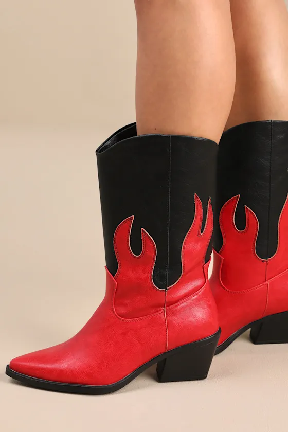 Ramblen Black and Red Mid-Calf Western Boots sold by Lulus product image thumbnail 3