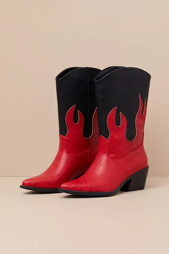 Ramblen Black and Red Mid-Calf Western Boots sold by Lulus product image thumbnail 4