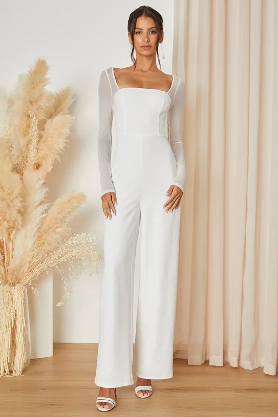 Lovingly Yours White Mesh Long Sleeve Jumpsuit sold by Lulus product image thumbnail 2