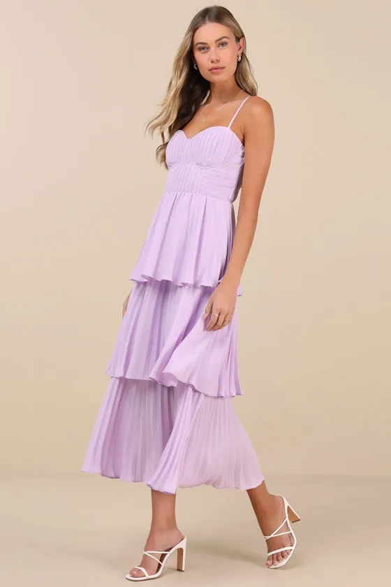 Cascading Crush Lavender Tiered Bustier Midi Dress sold by Lulus product image thumbnail 2