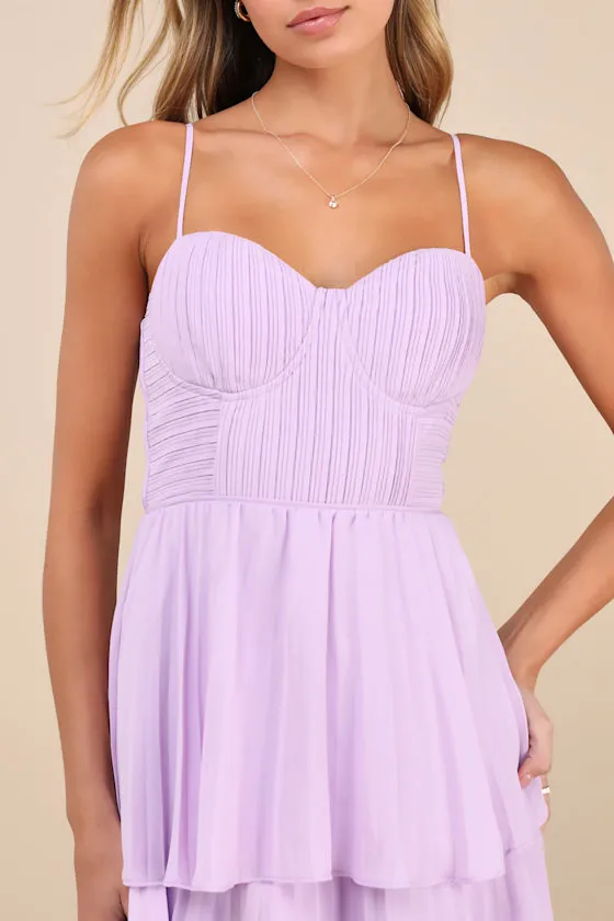 Cascading Crush Lavender Tiered Bustier Midi Dress sold by Lulus product image thumbnail 4