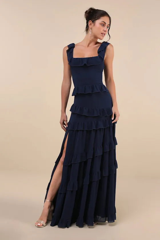 Compelling Romantic Dark Blue Ruffled Tiered Maxi Dress sold by Lulus product image thumbnail 2
