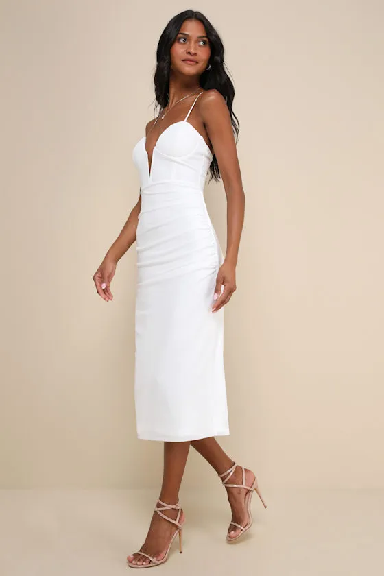 Uniquely Sophisticated White Bodycon Bustier Midi Dress sold by Lulus product image thumbnail 2