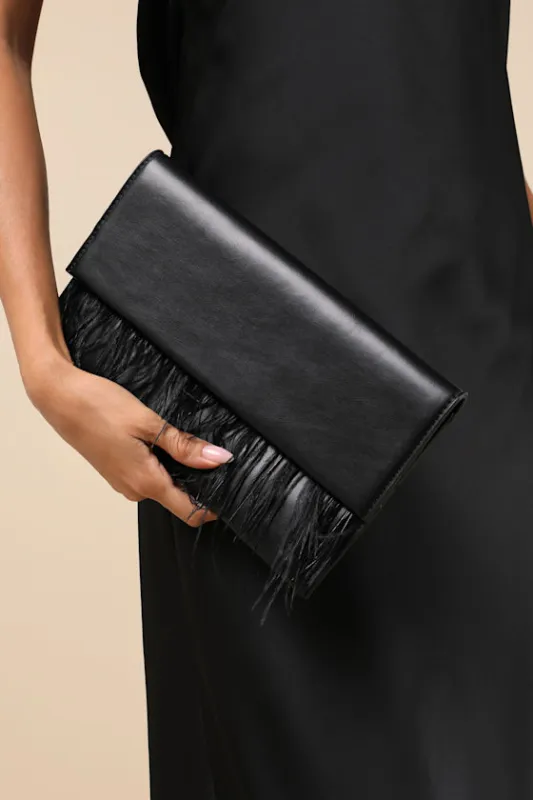 Notorious Marvel Black Vegan Leather Feather Clutch sold by Lulus