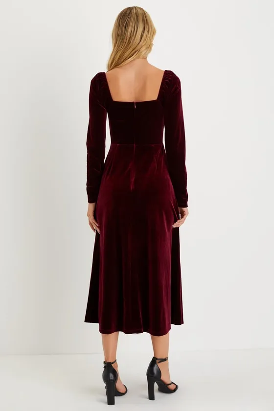 Precious Impression Burgundy Velvet Bustier Midi Dress sold by Lulus product image thumbnail 3