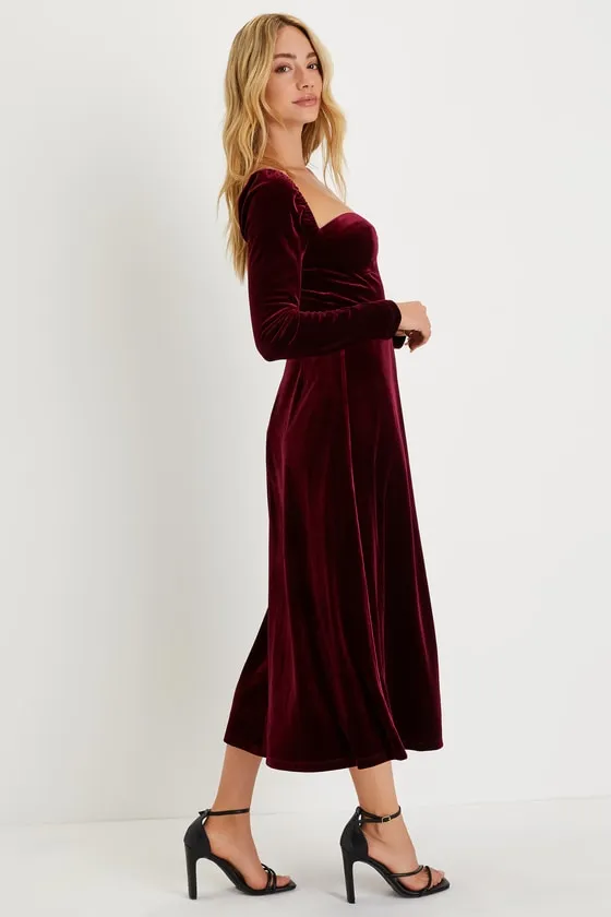 Precious Impression Burgundy Velvet Bustier Midi Dress sold by Lulus product image thumbnail 4