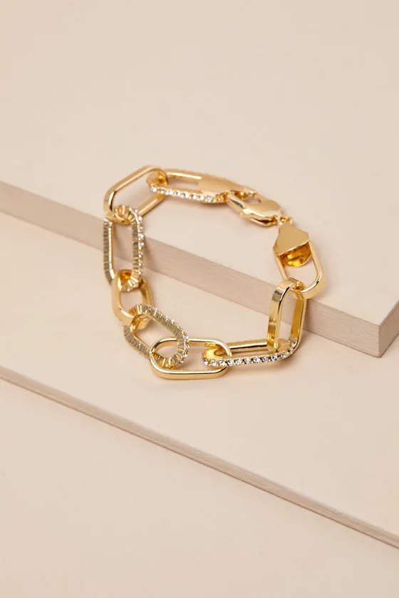 Elegant Inclusion Gold Rhinestone Chain Link Bracelet sold by Lulus