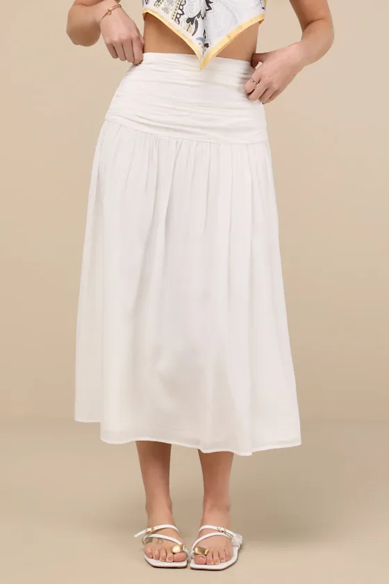 Kesia White Textured A-Line Midi Skirt sold by Lulus