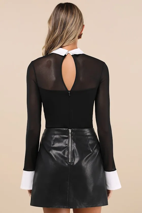 Confident Essence Black and White Mesh Long Sleeve Bodysuit sold by Lulus product image thumbnail 2