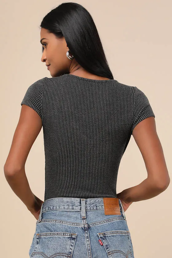 Required Style Charcoal Textured Ribbed Ruched Bodysuit sold by Lulus product image thumbnail 2