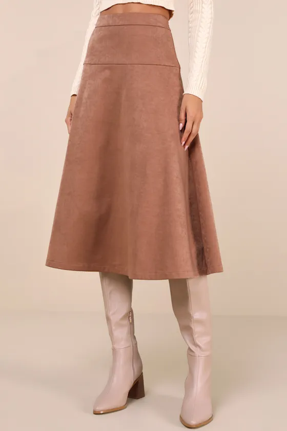 Flawless Composure Brown Suede High-Waisted Midi Skirt sold by Lulus product image thumbnail 2