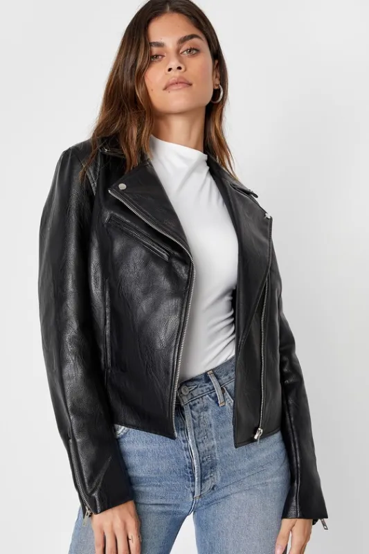 Wild Perfection Black Vegan Leather Moto Jacket sold by Lulus
