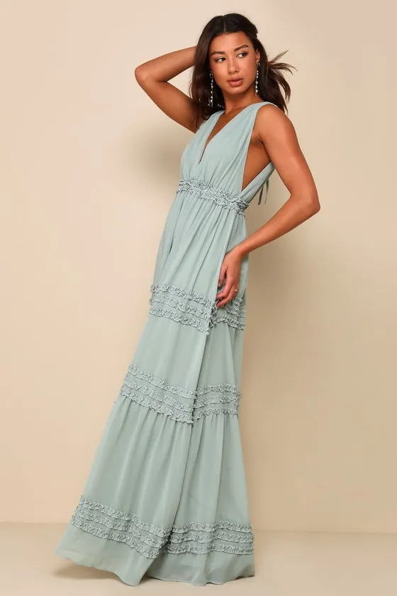 Adoring Effect Sage Brush Chiffon Tiered Ruffled Maxi Dress sold by Lulus product image thumbnail 3
