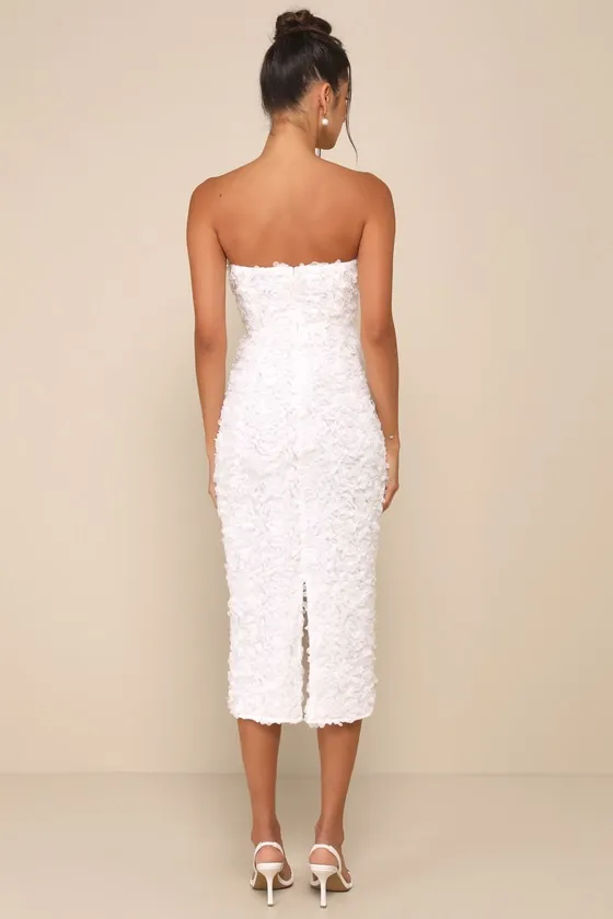 Gorgeous Mentality White 3D Floral Strapless Midi Dress sold by Lulus product image thumbnail 2