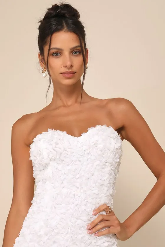 Gorgeous Mentality White 3D Floral Strapless Midi Dress sold by Lulus product image thumbnail 3