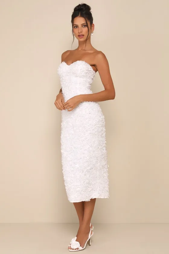 Gorgeous Mentality White 3D Floral Strapless Midi Dress sold by Lulus product image thumbnail 4