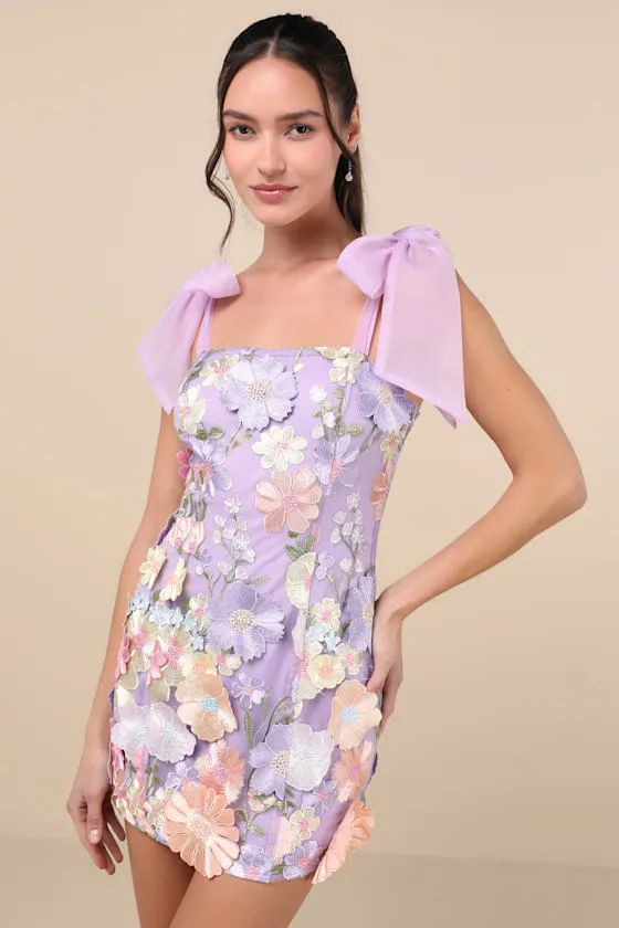 Emphatically Adorable Lavender Floral Tie-Strap Mini Dress sold by Lulus