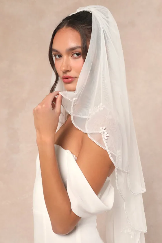 Lovely Grace White Mesh Beaded Scalloped Layered Veil sold by Lulus