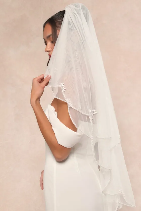 Lovely Grace White Mesh Beaded Scalloped Layered Veil sold by Lulus product image thumbnail 3