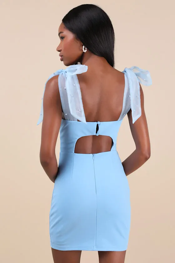 Beaming Perfection Light Blue Pearl Organza Tie-Strap Mini Dress sold by Lulus product image thumbnail 2